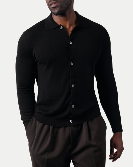 Black Merino Knit Cardigan