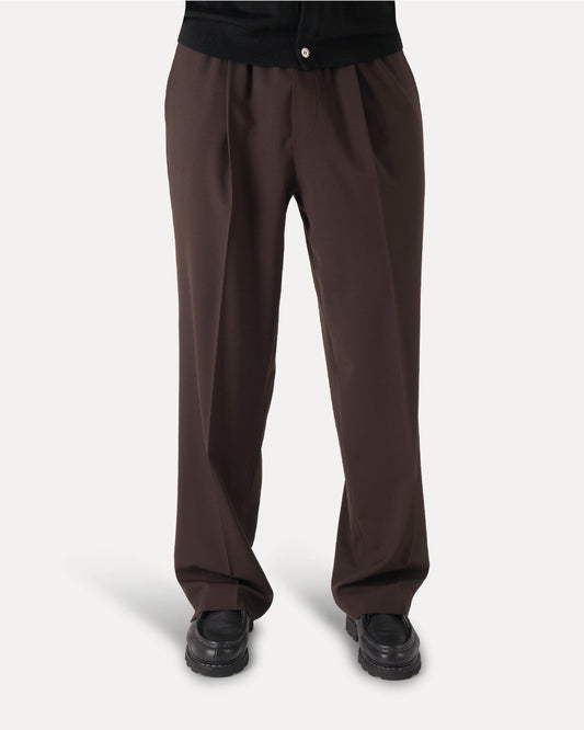 Brown Pleated Wool Trousers