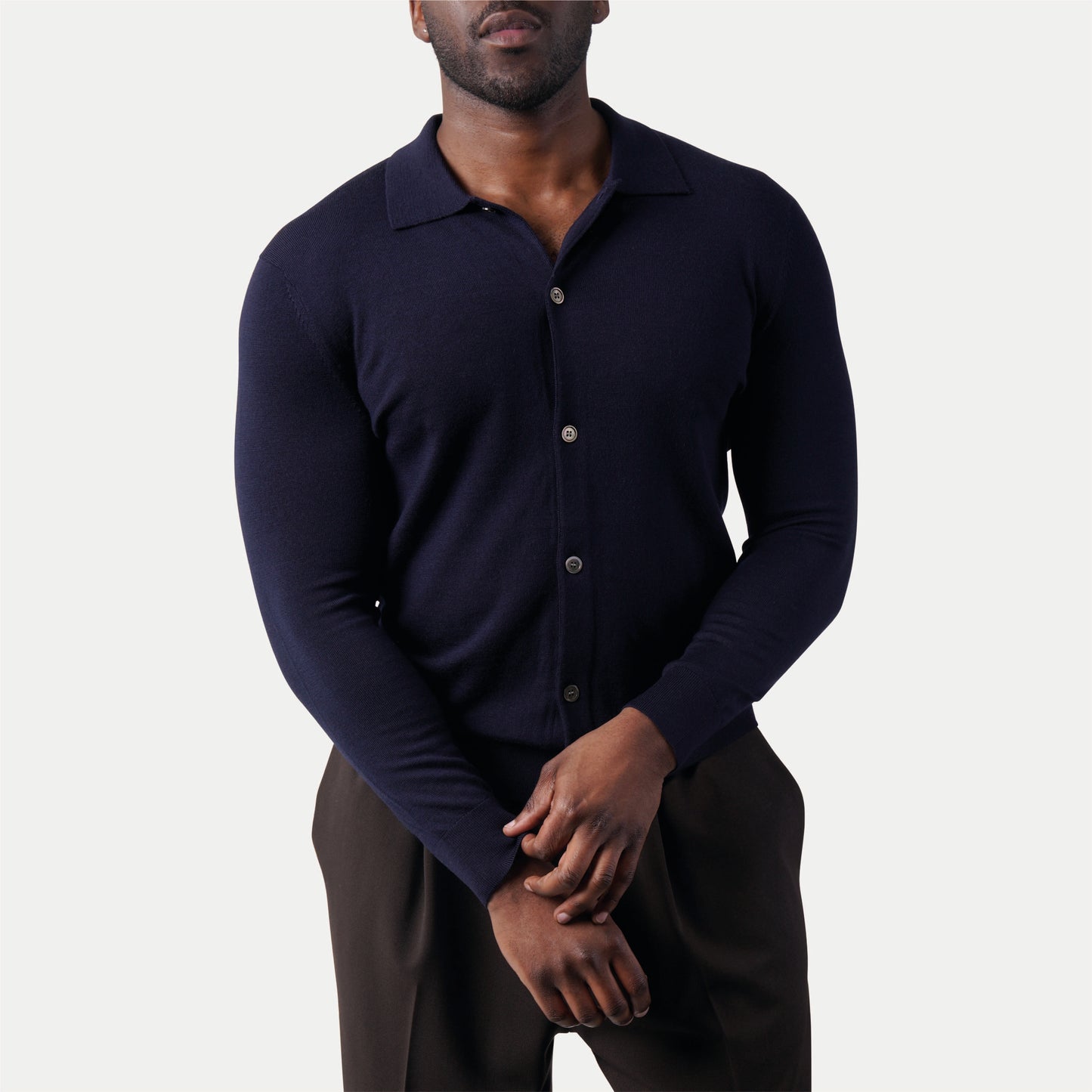 Navy Merino Knit Cardigan