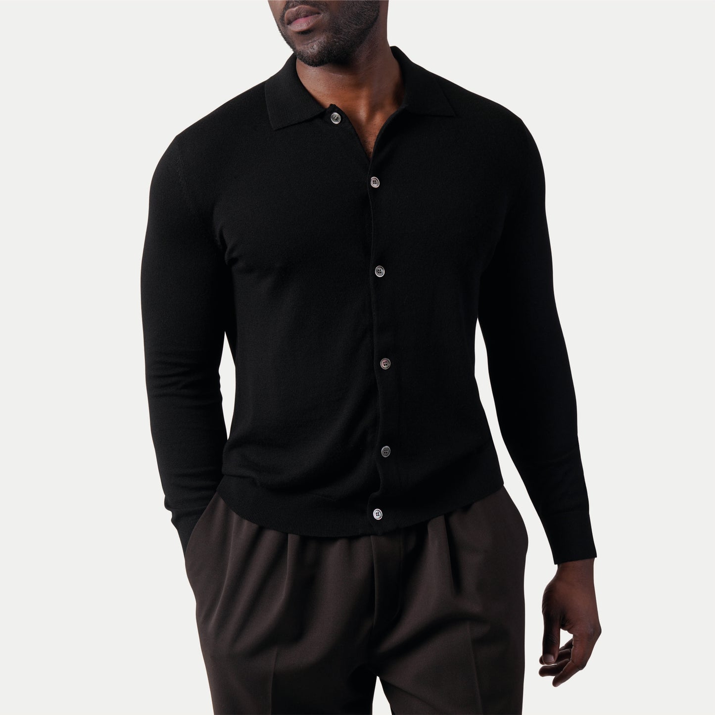 Black Merino Knit Cardigan